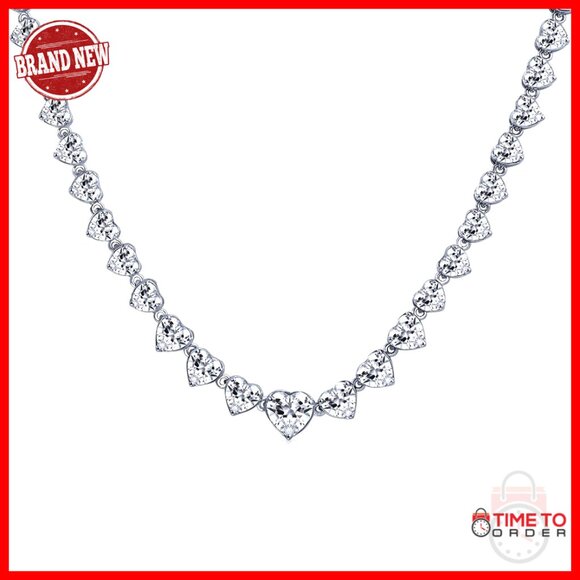 Graduated Heart Teardrop CZ Tennis Necklace Set 16 Inch  display picture 1